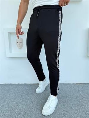 ŞERİT DESEN CRAP BOYFİREND PANTOLON SİYAH