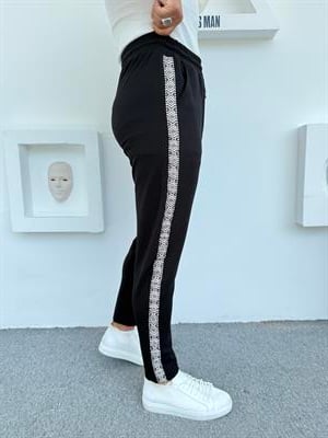 ŞERİT DESEN CRAP BOYFİREND PANTOLON SİYAH