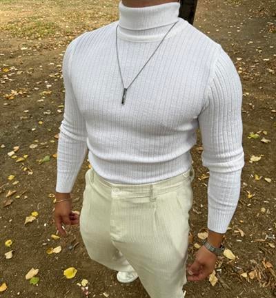 TAM BOĞAZLI FİTİLLİ TRİKO SWEATSHİRT BEYAZ