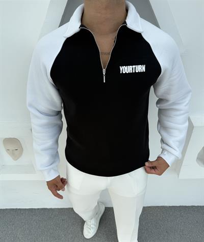 YOUR TURN BASKILI 3 İPLİK ŞARDONLU SWEATSHİRT SİYAH