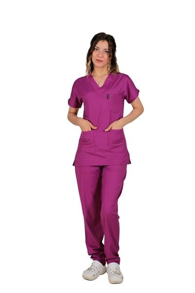 Fuşya  Cabrio İnfinity -Hemşire ve Doktor Üniforması  Cerrahi  Takım – Likralı Kumaş
