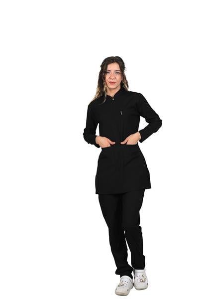 Siyah Form-hemşire Ve Doktor Üniforması Cerrahi Tesettür Tek Üst-likralı Kumaş
