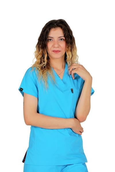 Turkuaz Cabrio Tery Royal-Hemşire ve Doktor Üniforması  Cerrahi  TEK ÜST İnce Kumaş