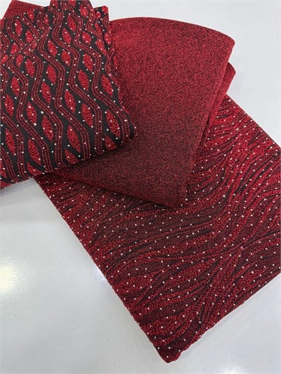 Bordo Renk Simli ve Taşlı Buzzy Kumaş