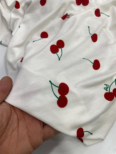 Kiraz Dökümlü Viskon Penye Kumaş