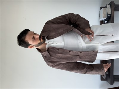 Sandro Desenli Kahve Crop Ceket