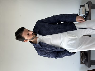 Sandro Desenli Lacivert Crop Ceket