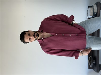 Aline Oversize Çizgili Bordo Gömlek