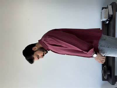 Aline Oversize Çizgili Bordo Gömlek
