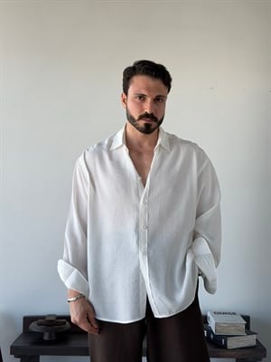 Arven Oversize Beyaz Modal Gömlek