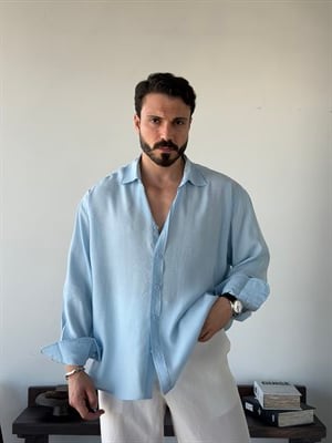 Arven Oversize Mavi Modal Gömlek