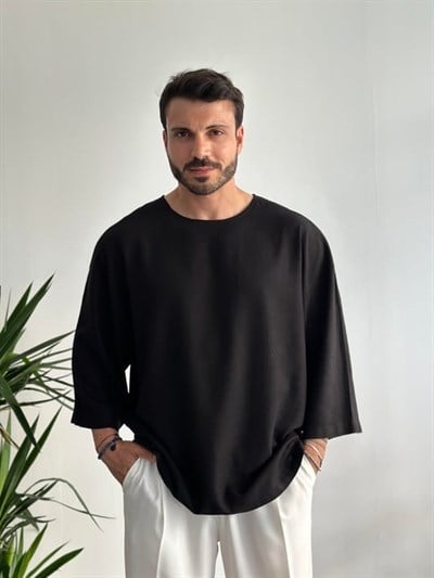 Ata Fakirkol Siyah Viscon Keten Tişört