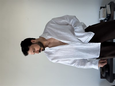 Berlinen Oversize %100 Linen Beyaz Gömlek