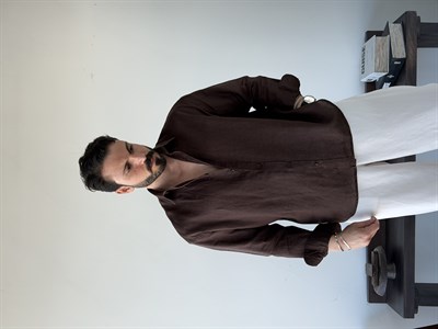 Berlinen Oversize %100 Linen Kahve Gömlek