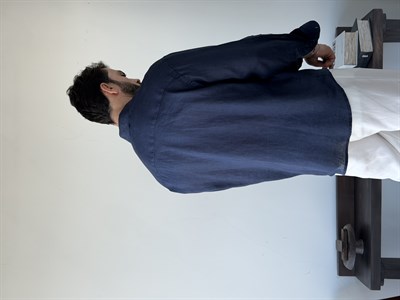 Berlinen Oversize %100 Linen Lacivert Gömlek