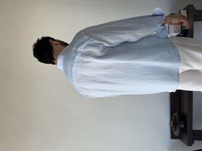Berlinen Oversize %100 Linen Mavi Gömlek
