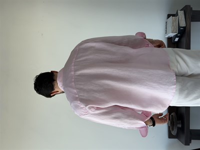 Berlinen Oversize %100 Linen Pudra/Rose Gömlek