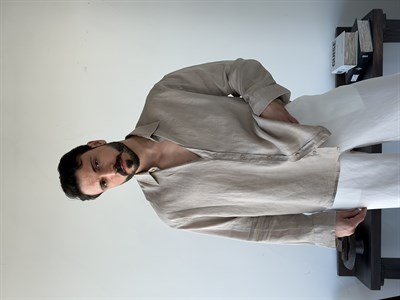 Berlinen Oversize %100 Linen Bej Gömlek