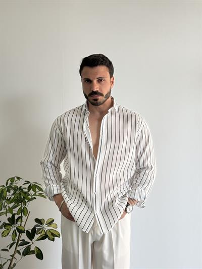 Beverly Çizgili Beyaz Gömlek