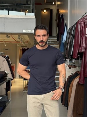 Bob Lacivert Basic Muscle Fit Tişört