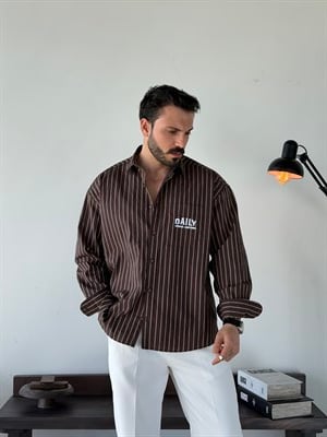 Daily Oversize Kahve Çizgili Gömlek