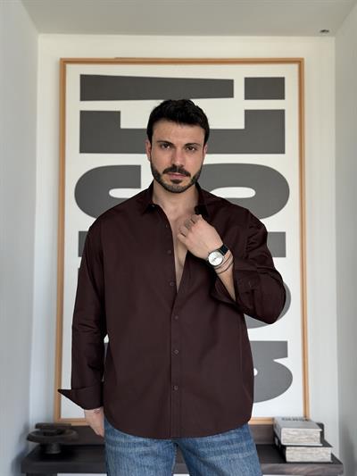Denver Oversize Poplin Kahve Gömlek