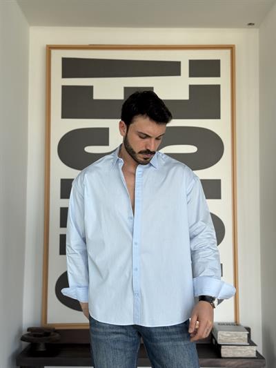 Denver Oversize Poplin Mavi Gömlek