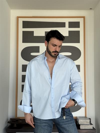 Denver Oversize Poplin Mavi Gömlek