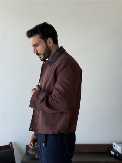 Devrice Deri Yaka Bordo Ceket