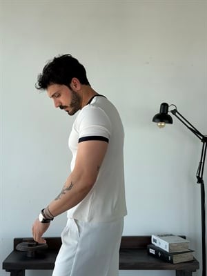 Edge Ribana  Crop Beyaz Penye Tişört