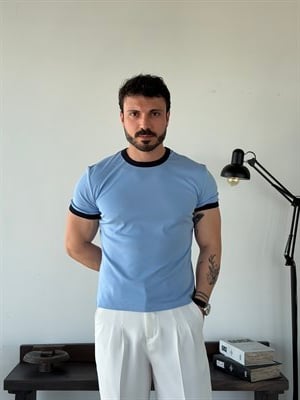 Edge Ribana  Crop Mavi Penye Tişört
