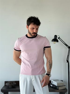 Edge  Ribana Crop Pembe Penye Tişört
