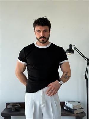 Edge Ribana Crop Siyah Penye Tişört