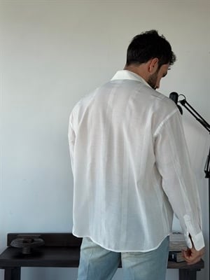 Elfa Pres Nakışlı Oversize Beyaz Gömlek