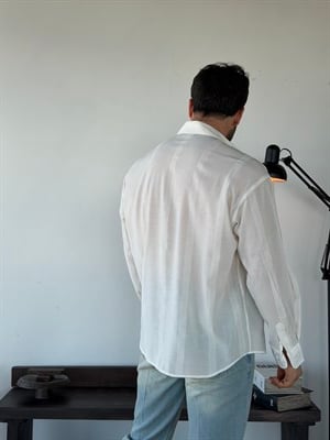 Elfa Pres Nakışlı Oversize Beyaz Gömlek