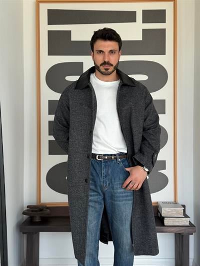 Elitles Yün Karışımlı Siyah Kaban