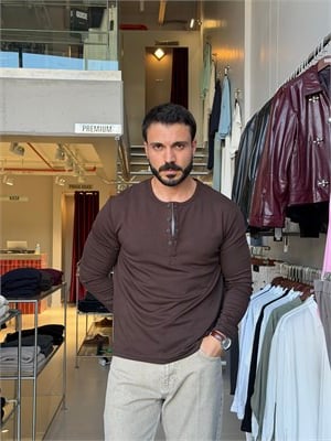 Falk Kahverengi Henley Yaka Sweat