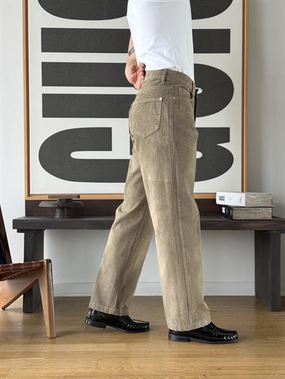 Flok Dokulu Haki Baggy Pantolon