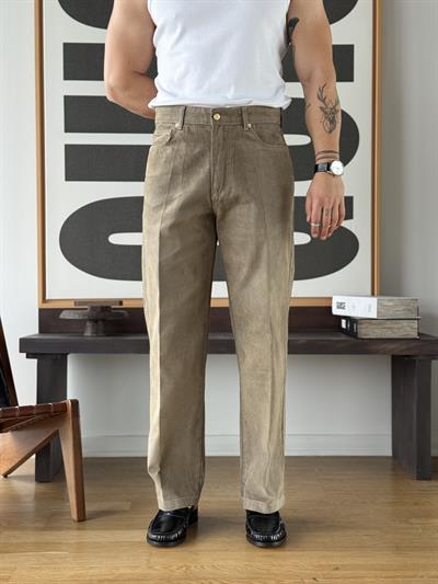 Flok Dokulu Haki Baggy Pantolon