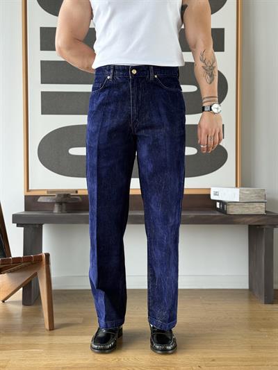 Flok Dokulu Lacivert Baggy Pantolon
