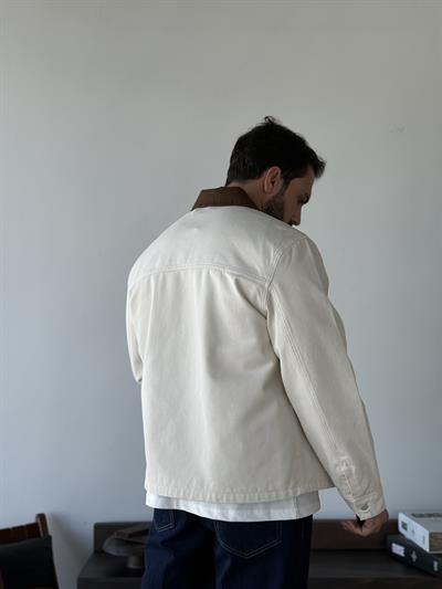 Jeanova Krem Denim Ceket/Mont