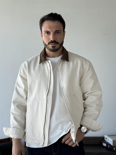 Jeanova Krem Denim Ceket/Mont