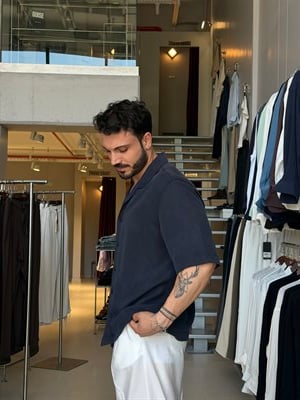 Jos Navy Blue Lyocell Gömlek