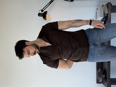Knit Modal Henley Kahve Tişört