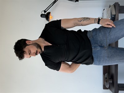 Knit Modal Henley Siyah Tişört