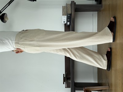 Linora Bej Viscon Keten Baggy Pantolon 