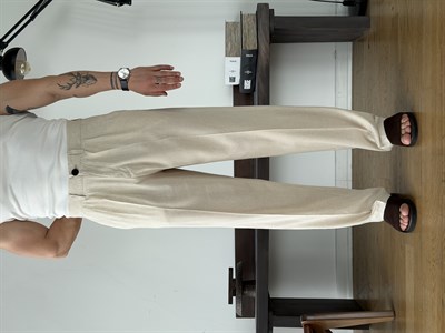 Linora Bej Viscon Keten Baggy Pantolon 
