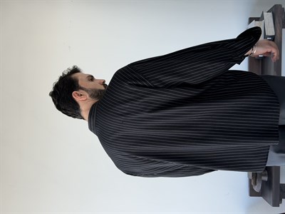 Lorien Oversize Çizgili Viscon Keten Siyah Gömlek