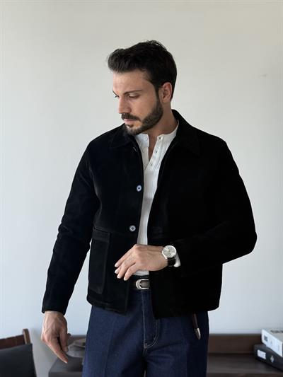 Mahies Süet Dokulu Siyah Ceket/Gömlek