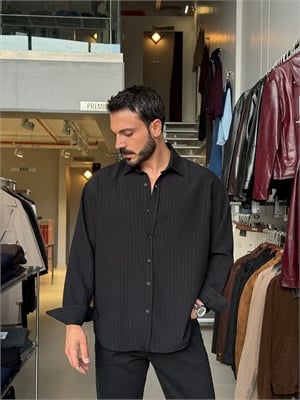 Marcus Siyah Çizgili Modal Gömlek